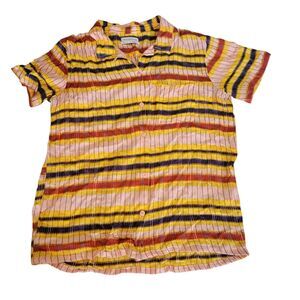 Urban Outfitters Striped Short Sleeve Button Down Collar Shirt Sz Medium 70s